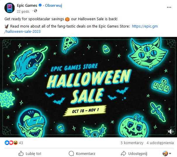 Halloweenowa promocja od Epic Games na Facebooku